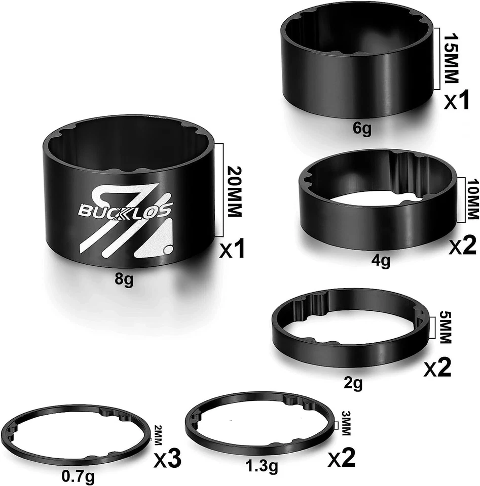 Arandelas de vástago de aluminio espaciadores de auriculares 1-1/8" sin rosca MTB XC pieza de auriculares para bicicleta Foto 3 de 4