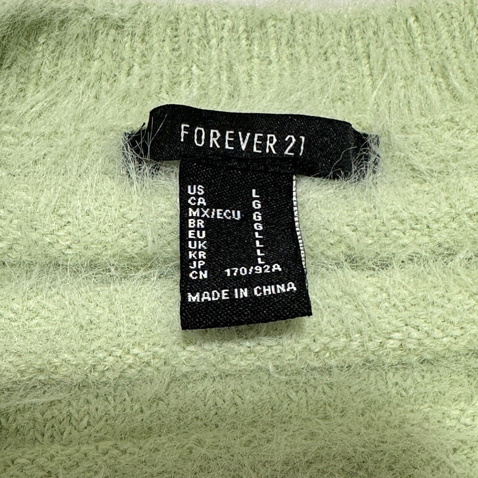 Forever 21 Women's Large Oversized Cropped V-Neck Sweater Fuzzy Soft Mint Green