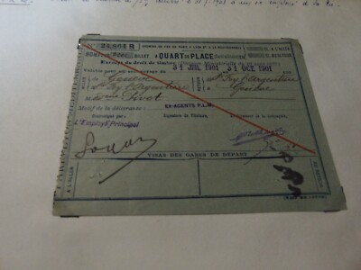 Zugticket PARIS LYON MEDITERANNEE Bon a quart de place 1901 GENEVE STE FOY