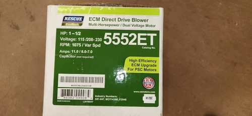 US Motors 5552ET ECM Direct Drive Blower Motor 1-1/2 HP 1075 Rpm 115/208-230V