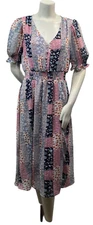 NY Collection Midi Dress Womens Size Large Petite Multicolor Patch Pattern  New