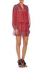 $495 ULLA JOHNSON Reema Indian Floral Printed Silk Bohemian Dress Scarlet Red