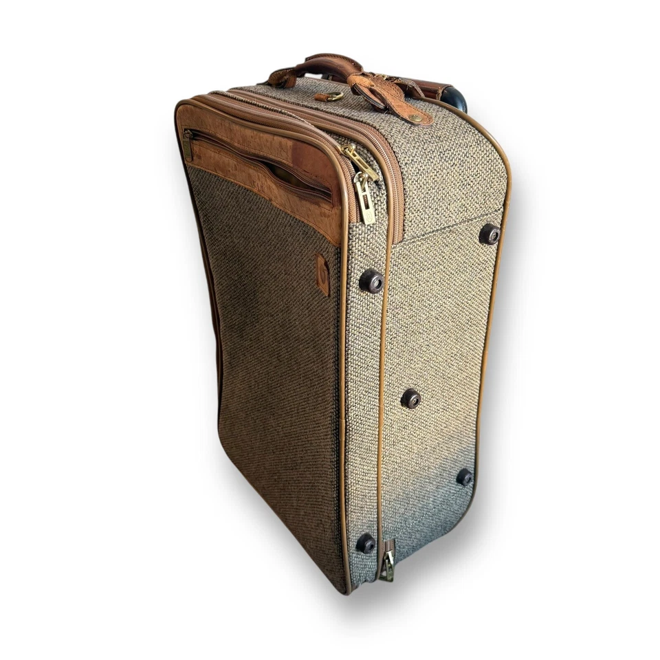 Vintage Hartmann Tweed Leather Luggage Rolling Suitcase Wheeled Carry On Bag 22” - Image 2 of 4