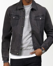 NWT - GRAND FRANK Men's EMBROIDERED Gray DENIM TRUCKER JACKET  - XL