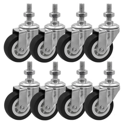 FACTORDUTY 8 Pack 2 Inch Stem Caster Swivel Black Polyurethane Caster Wheels
