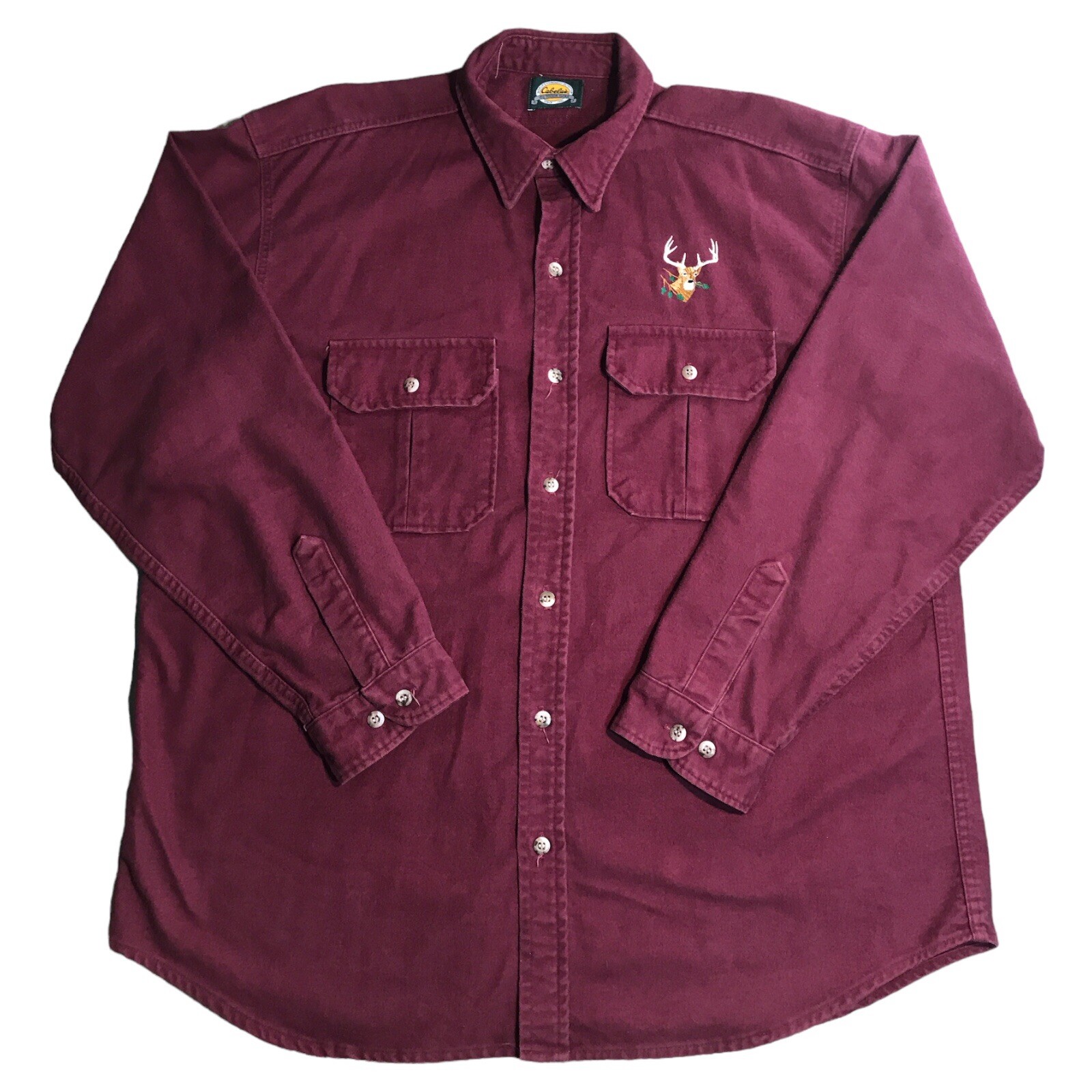 Vintage Cabelas Embroidered Buck Deer Flannel Shirt 2XL Red Long Sleeve