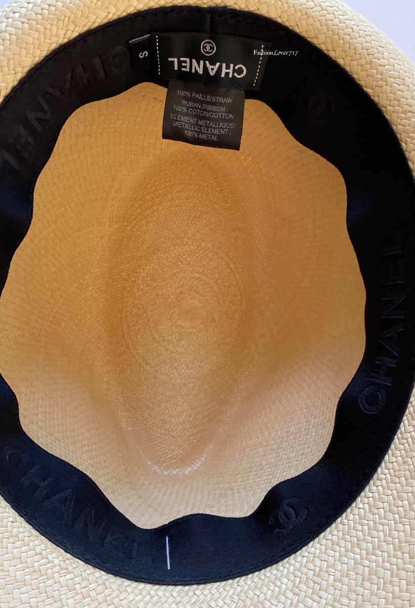 NEW CHANEL 2022 22S BEIGE RAFFIA STRAW FEDORA CC LOGO HAT  display picture 1
