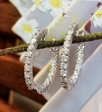 2Ct Round Cut Real Moissanite Unisex Huggie Hoop Earrings 14K White Gold Plated