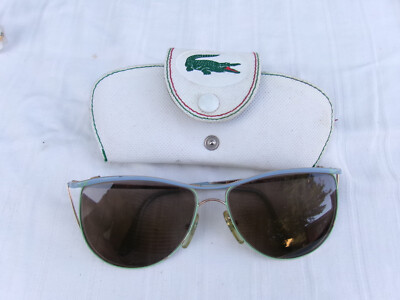 Vintage 80er Jahre LACOSTE Sonnenbrille blau/grün passendes Original Etui