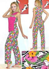NWT Sanrio Hello Kitty "Tropical Escape" Soft Lounge Set Pajamas, M, Pink/Zebra