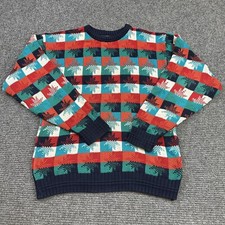 Vintage 90s Portland Medium Made In USA Bright Checkered Festive Holiday Sweater