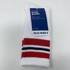 Old Navy Youth Size Medium White Red Striped Gender-Neutral Tube Socks NWT