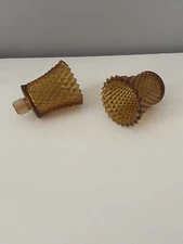 2 Vintage Amber Diamond Votive Tea Light Sconce Candle Holders with Grommets EUC