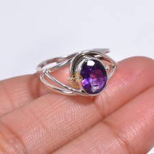 Purple Amethyst Cut Stone Ring 925 Sterling Silver Promise Boho Rings Jewelry