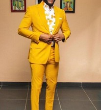 Men Slim fit Yellow 2 Piece Suit Elegant Party wear Summer Casual Suit Coat Pant