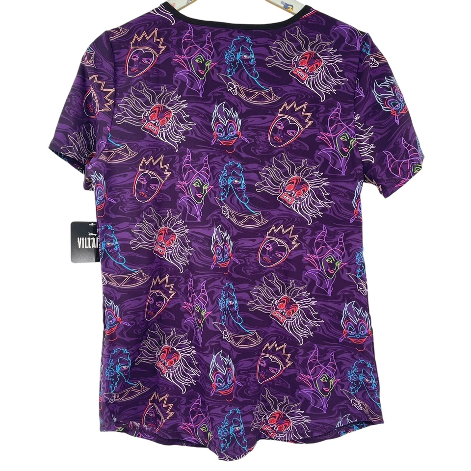Disney Villains Womens Size Small Scrub Top Purple Performance Stretch NWT - Image 2 of 4