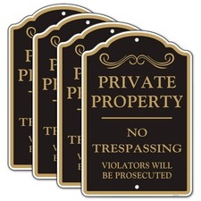 4 Pack Large Private Property No Trespassing Sign, Metal, Aluminum, Reflectiv...