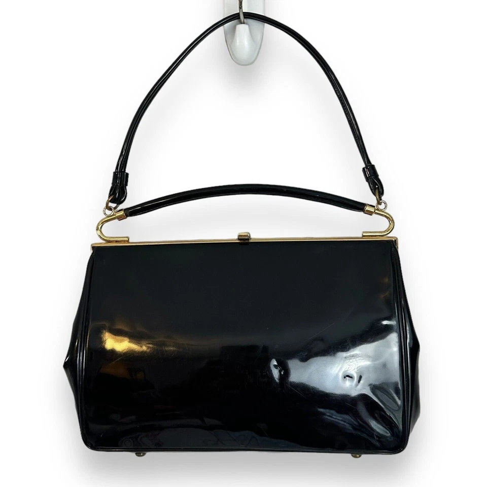 复古 50 年代 Coblentz 钱包黑色 Perma 塑料金色装饰拱形手柄手提包 MCM — 第 2/4 张图片