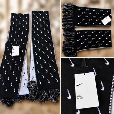 Nike Reversible Knit Scarf Black/White Swoosh Logo Fringe Acrylic Qty. 2 