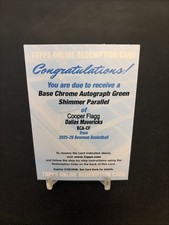 2025 Bowman Basketball Cooper Flagg Base Chrome Autograph Green Shimmer /99 Auto