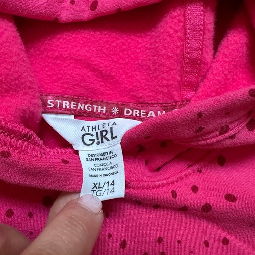Athleta pink spotted hooded cotton sweatshirt SIZE 14 - Picture 3 of 5