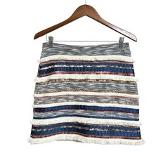 Anthropologie Moulinette Souers Erine Tweed Boho Fringe Mini Skirt 4 Sequins