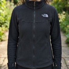 The North Face Womens Black Full Zip Fleece Jacket Mock Neck Embroidered Logo XS