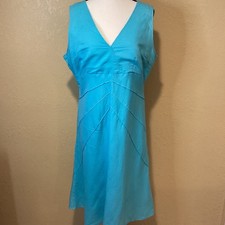 Jenifer Eden Aqua/Turquoise Sleeveless Dress, Size 14, A-Line Cut, Empire Waist