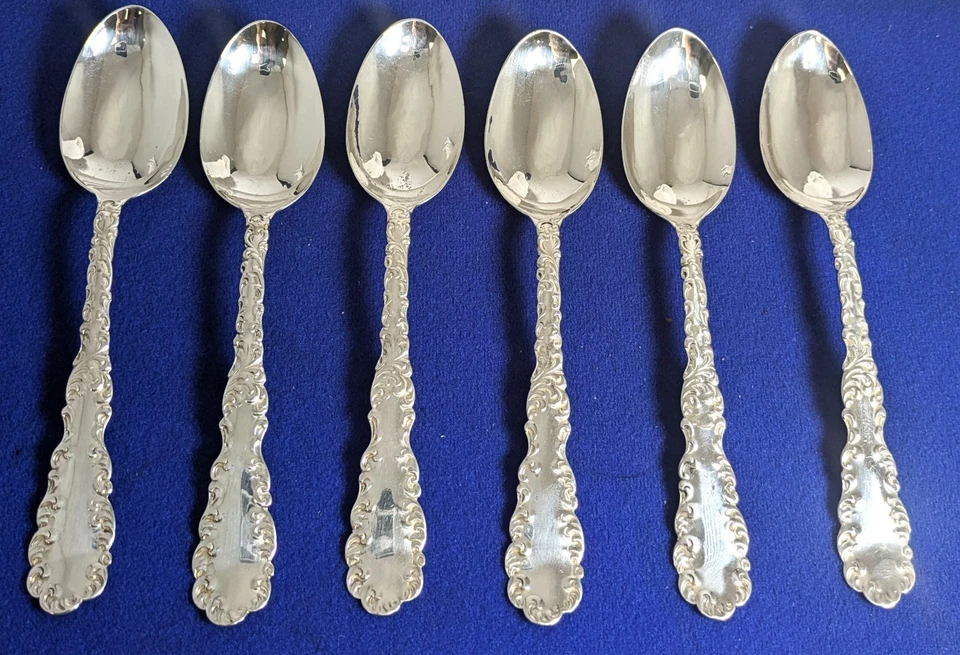 Cucharaditas antiguas Waverly de Wallace de plata de ley de 1890 6 piezas-5-3/4"" Foto 2 de 4