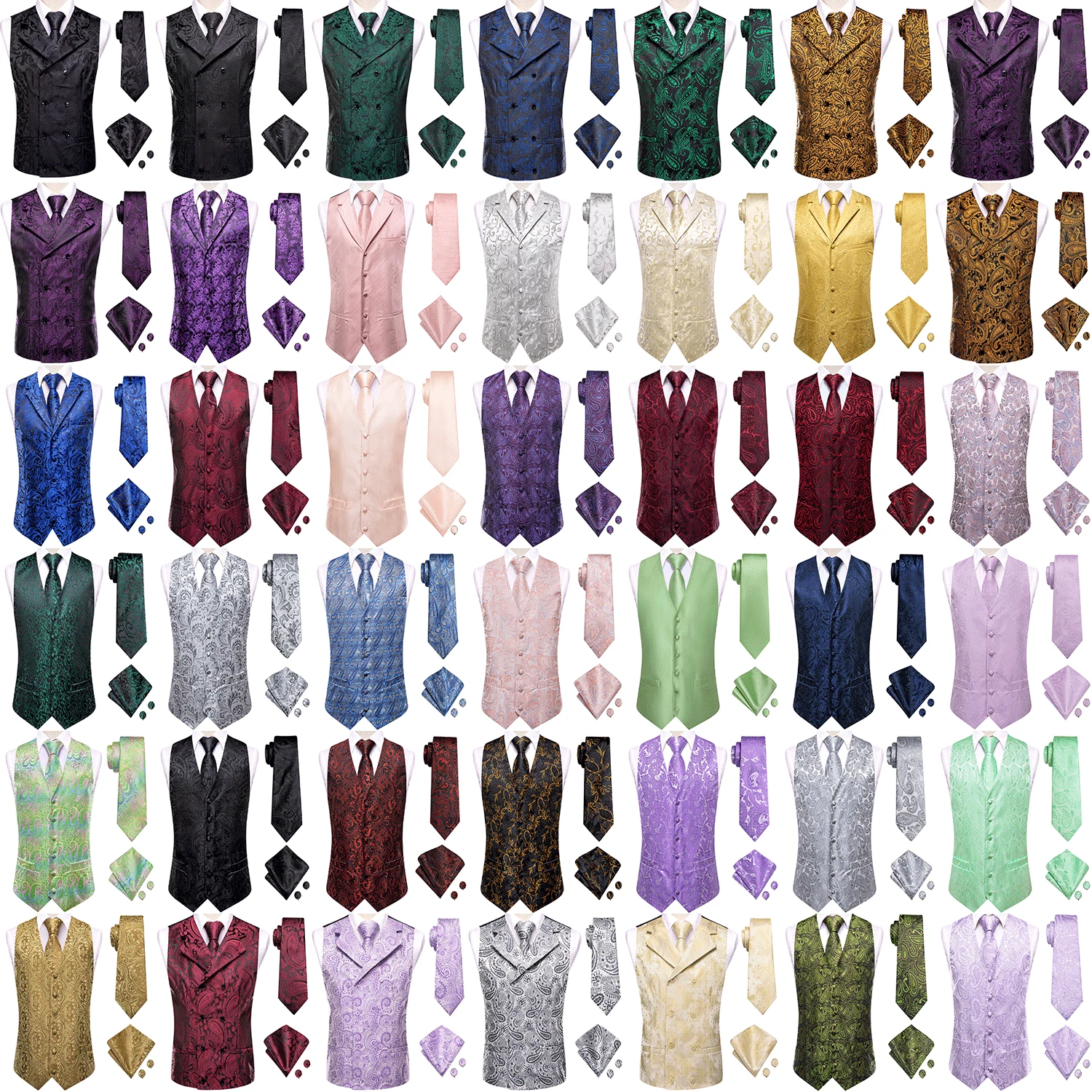 Men's Dress Vest with Bow Tie or Necktie, Sizes XS-5XL for Wedding Party Groom