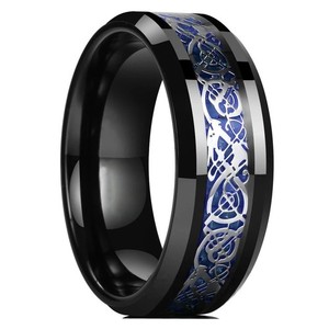 Authentic Men Women Gold Plated Blue Black Red Stainless Steel Celtic Dragon Band Ring 8mm