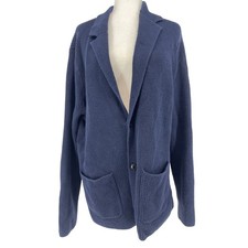 Blazer cardigan donna Banana Republic blu navy cotone biologico maglia a costine L