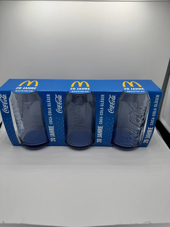 COCA-COLA McDonalds Trinkglas Coca Cola Gläser Limitiert Glas 20 Jahre 2025 3er Set Blau