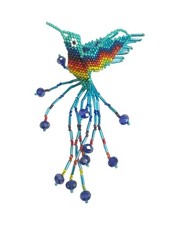 BEADED HUMMINGBIRD , HAND MADE IN MEXICO , 5" ,  ONE PIECE , TURQUOISE