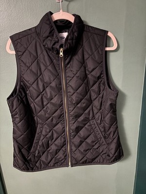 Old Navy Women's Black Quilted Vest Full Zip Pockets Mid-Length Size L