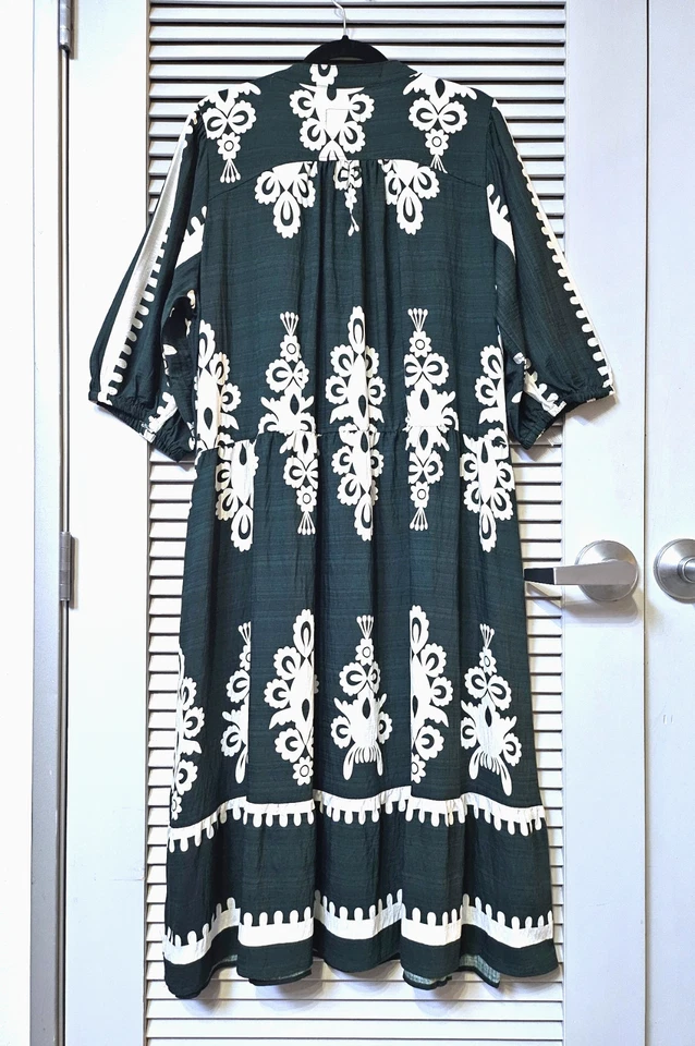 Maxi Vestido Largo Estampado Volantes 3/4 Dk Verde/Crema 2XL Foto 4 de 4