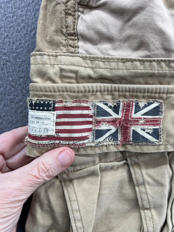 Pantalones Cortos Denim & Supply Ralph Lauren Para Hombres 34 Camuflaje Carga Desierto Cremallera Mosca Parche Bandera Foto 3 de 4