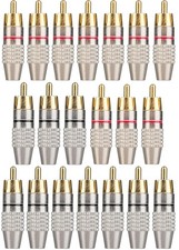 20Pack RCA Male Plug Solder, Gold Audio Video Cable Adapter Connector for Speake