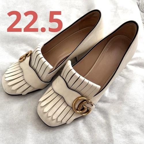 GUCCI Women's Loafers GG Marmont Fringe Leather White EU35.5 0052660K Authentic - Afbeelding 2 van 6