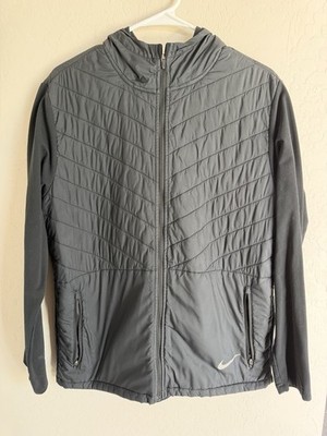 NEW M Nike Aerolayer Running Jacket Hooded Black Zip Quilted Wind AH0544-010