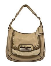 COACH Beige Leather Shoulder Bag Croc Snakeskin Trim 16803 Buckle Flap 2 Tags