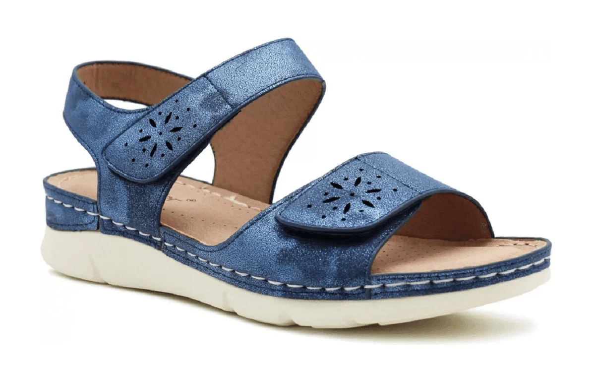 Dr Keller Marie Women's Blue Metalic Summer Cushioned Touch Fasten Sandals