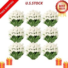 NEW 200 Pcs White Artificial Tulips PU Faux Flower Bouquet Wedding Decor
