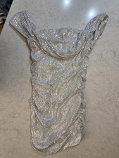 Holiday Shein Silver Sequin Off Shoulder Runched Sides Dress Sz  XL  NWT
