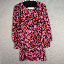 Zara Womens Size Small Floral Puff Sleeve Mini Dress With Keyhole Back