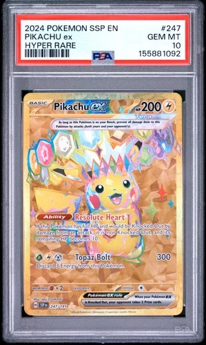 2024 POKEMON SSP EN-SURGING SPARKS HYPER RARE #247 PIKACHU EX PSA 10