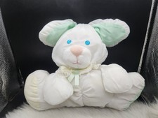 Vintage Fisher Price Puffalump Puppy Dog Rattle Plush White Green Bunny Toy