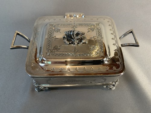 Exquisite Antique 19 C. Walker & Hall Sheffield Silverplate Footed Sardine Box - Picture 2 of 12