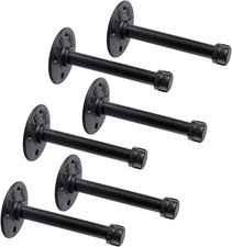 1/2" Industrial Black Iron Pipe Shelf Brackets, Rustic Wall Mounted DIY Shelving