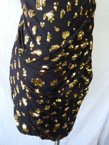 French Connection Sexy Black Jersey~Gold Sequins~Galaxy Drape Mini Dress~6~S~NWT - Picture 3 of 8